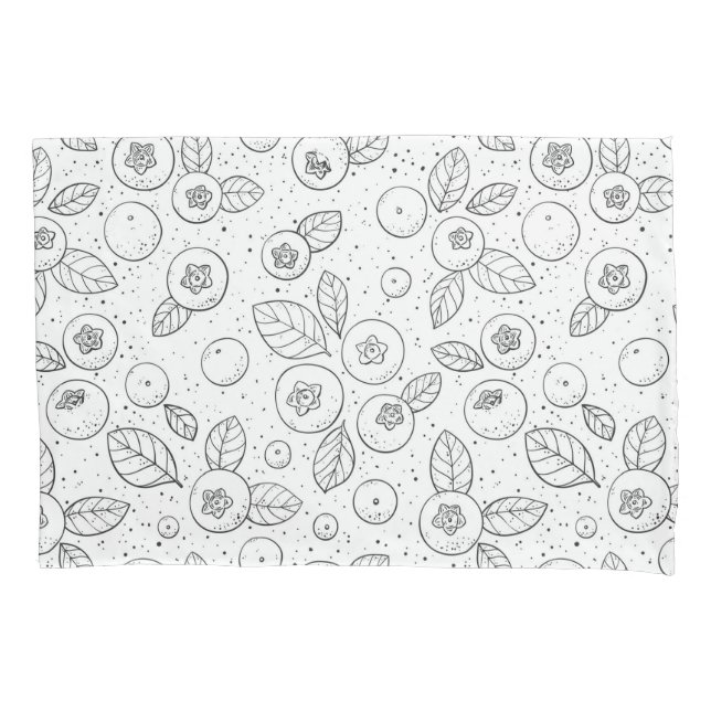 Blueberries on black and white pillow case (Front-Left)