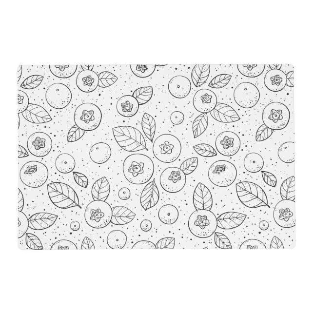 Blueberries on black and white placemat (Front)