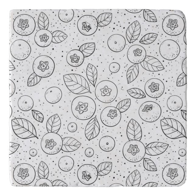 Blueberries on black and white trivet (Front)