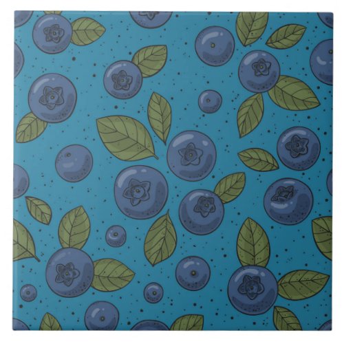 Blueberries on blue ceramic tile