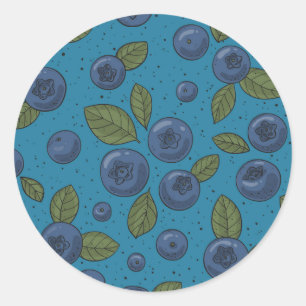 Blueberries on blue classic round sticker