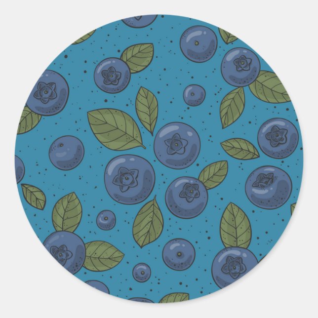 Blueberries on blue classic round sticker (Front)