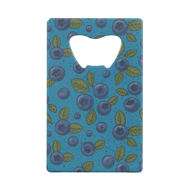 Blueberries on blue credit card bottle opener (Front)
