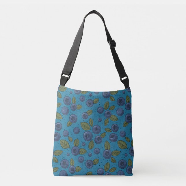 Blueberries on blue crossbody bag (Front)