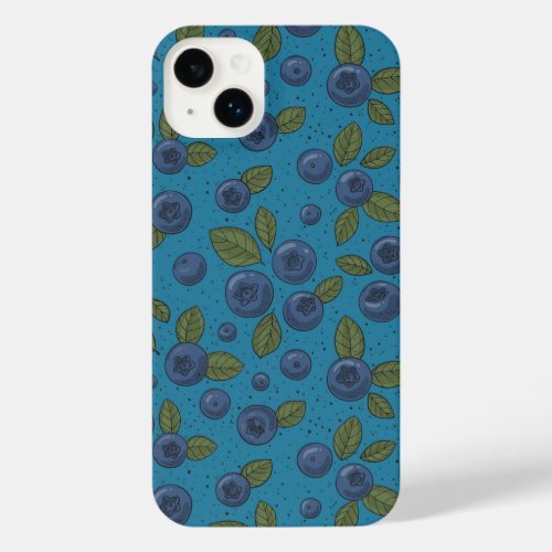 Blueberries on blue iPhone 14 plus case