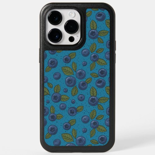 Blueberries on blue OtterBox iPhone 14 pro max case