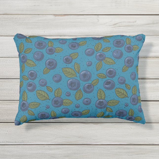 Blueberries on blue outdoor pillow (Front)