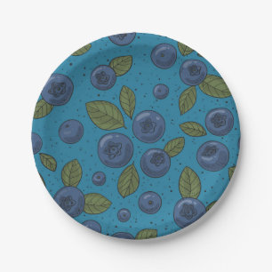 Blueberries on blue paper plates