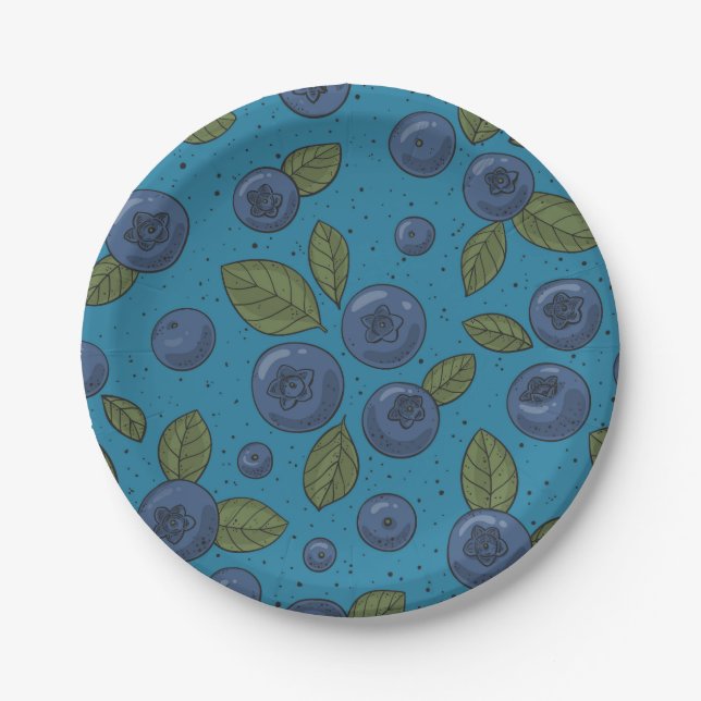 Blueberries on blue paper plates (Front)