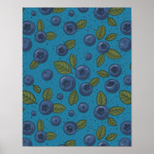 Blueberries on blue poster