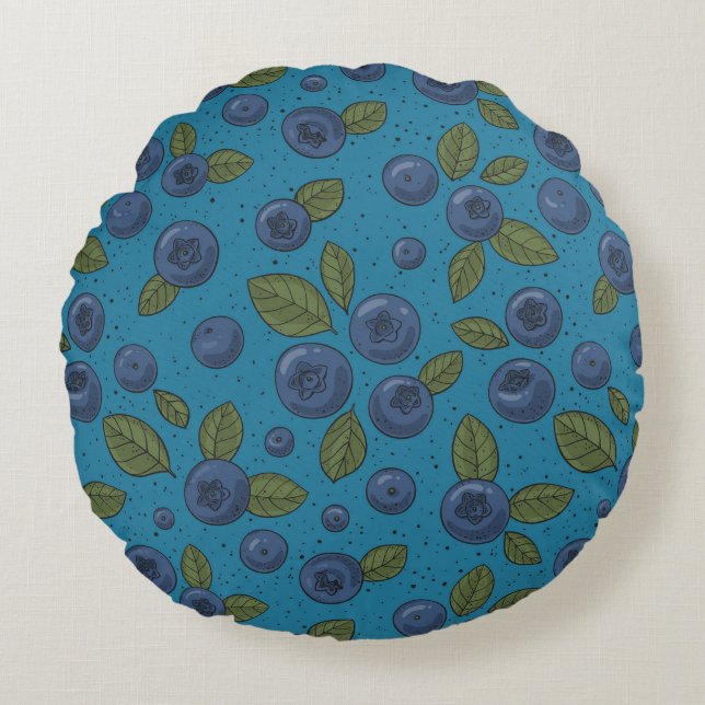 Blueberries on blue round pillow (Front)