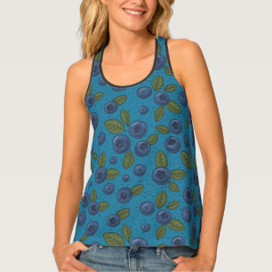 Blueberries on blue tank top