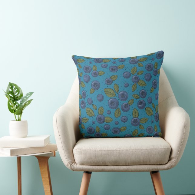 Blueberries on blue throw pillow (Chair)