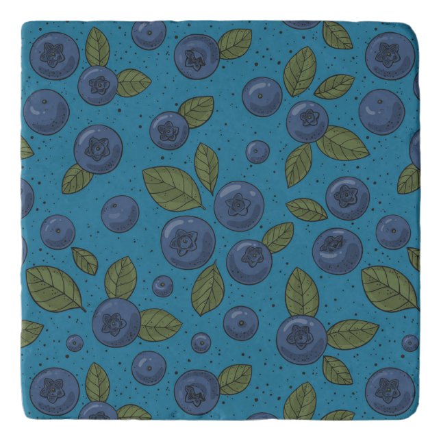 Blueberries on blue trivet (Front)