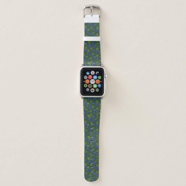 Blueberries on dark green apple watch band (Front)