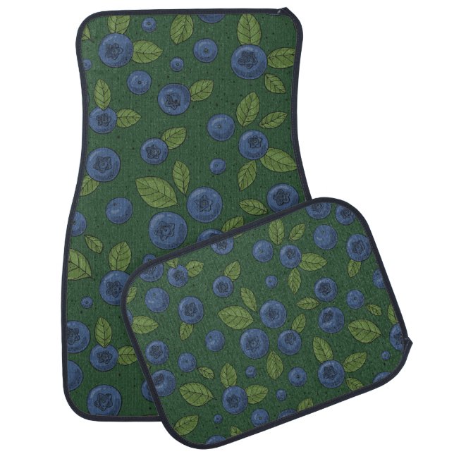 Blueberries on dark green car floor mat (Set)