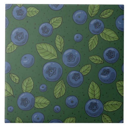 Blueberries on dark green ceramic tile