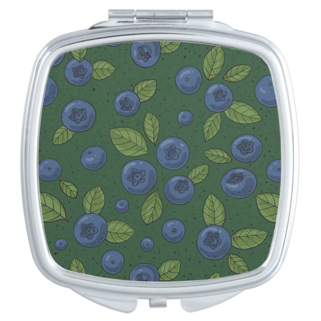 Blueberries on dark green compact mirror (Front)