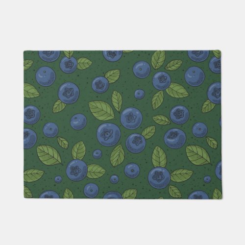 Blueberries on dark green doormat