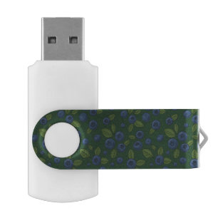 Blueberries on dark green flash drive