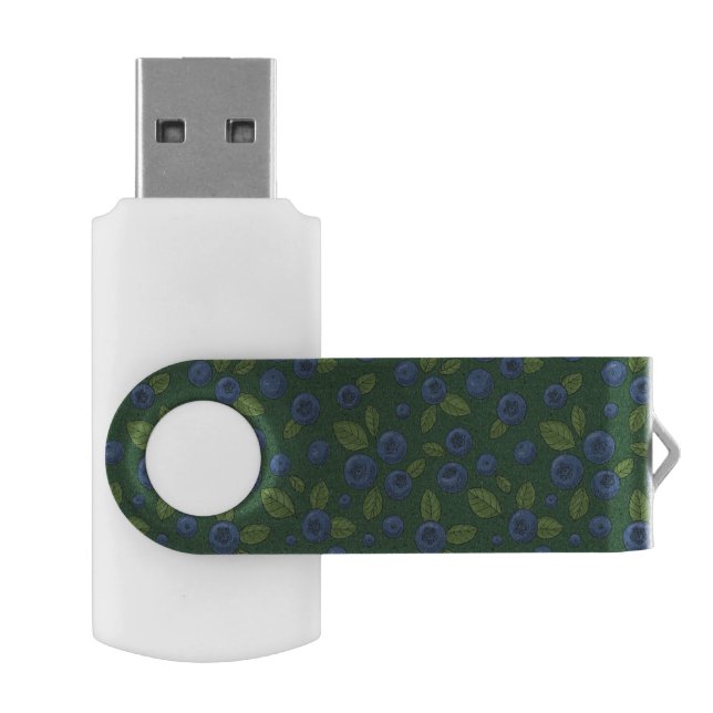 Blueberries on dark green flash drive (Opened)
