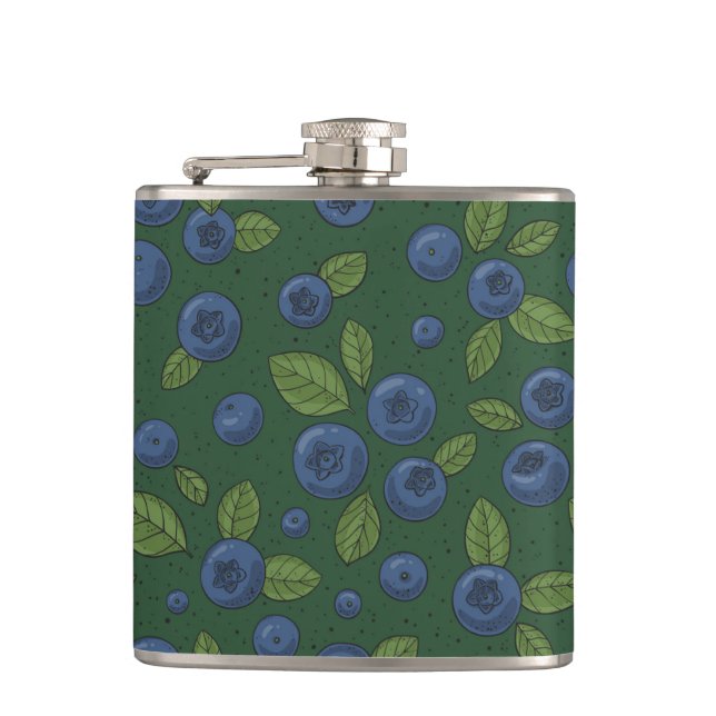 Blueberries on dark green flask (Front)