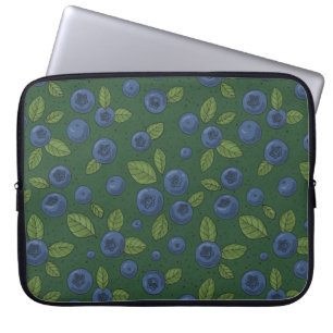 Blueberries on dark green laptop sleeve