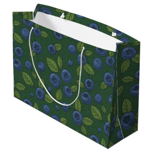Blueberries on dark green large gift bag