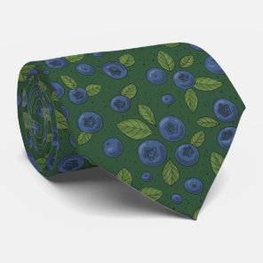 Blueberries on dark green neck tie