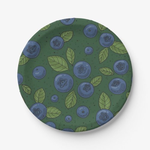 Blueberries on dark green paper plates