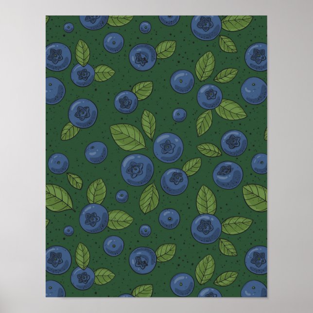 Blueberries on dark green poster (Front)