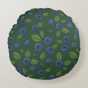 Blueberries on dark green round pillow