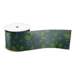 Blueberries on dark green satin ribbon