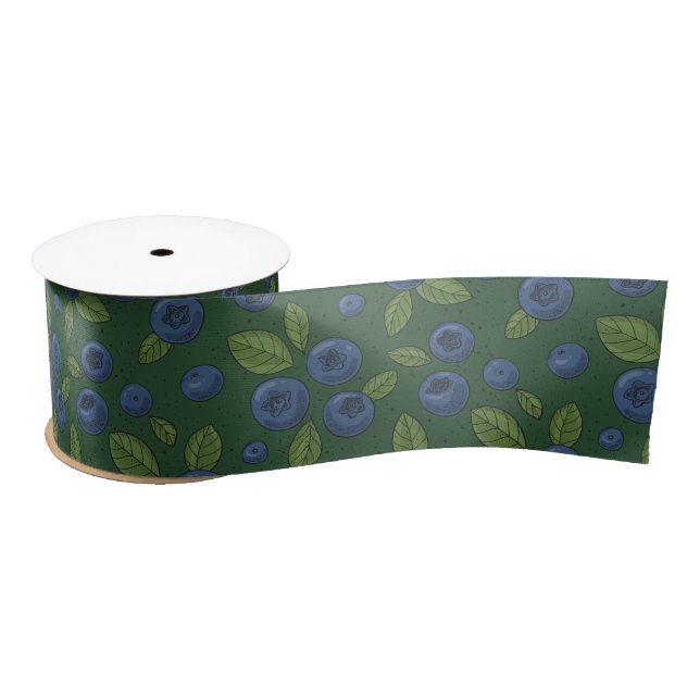 Blueberries on dark green satin ribbon (Spool)