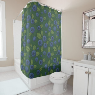 Blueberries on dark green shower curtain