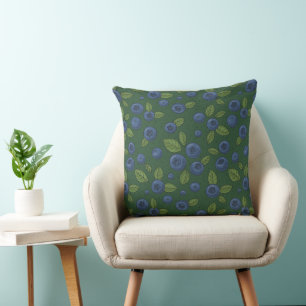 Blueberries on dark green throw pillow