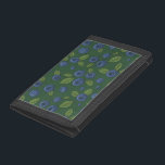 Blueberries on dark green trifold wallet<br><div class="desc">Hand- painted blueberries and leaves</div>