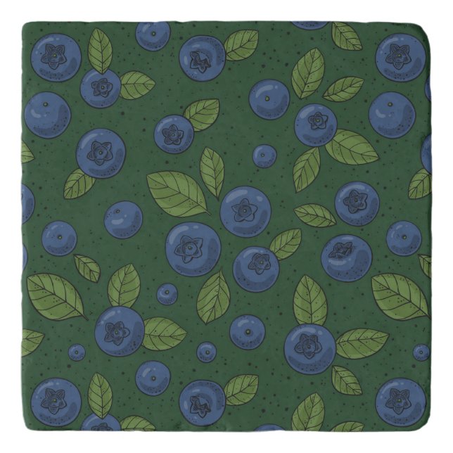Blueberries on dark green trivet (Front)