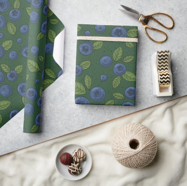 Blueberries on dark green wrapping paper (Crafts)