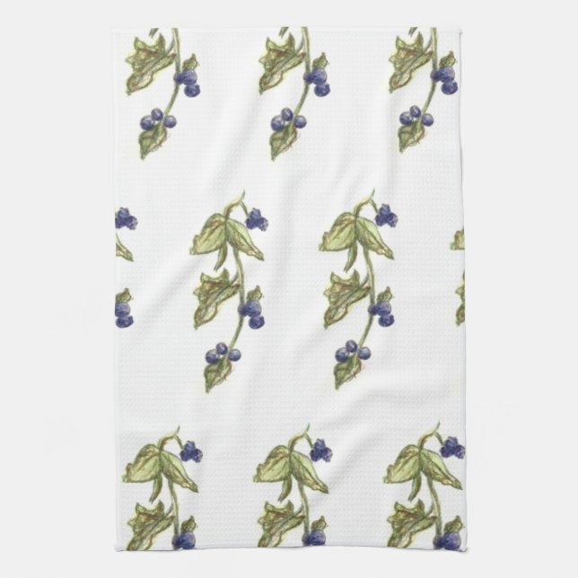 Blueberries on Vine Stems with Leaves Kitchen Towel (Vertical)