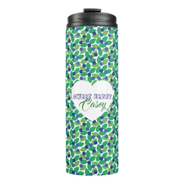 Blueberries Pattern Modern Green Blue Customize. Thermal Tumbler (Front)