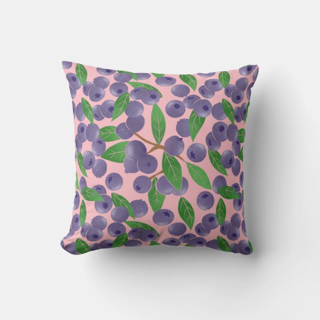 Blueberries - pink background throw pillow (Front)