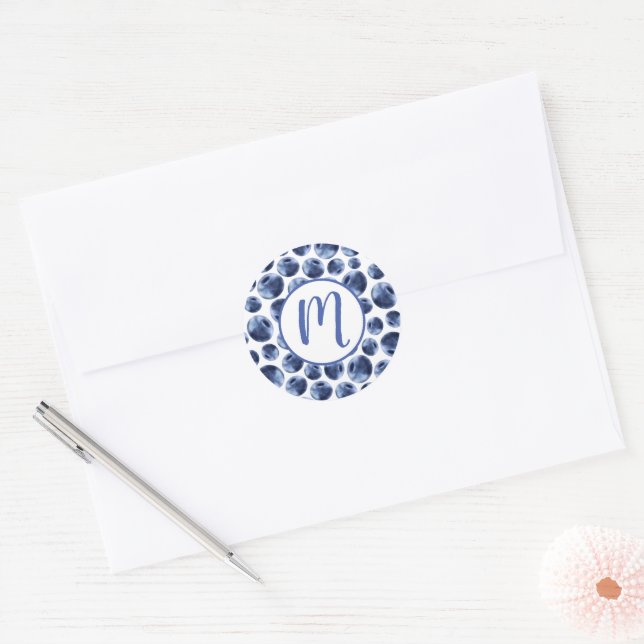 Blueberries Print Fruit Pattern Classic Round Sticker (Envelope)