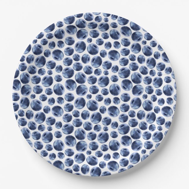 Blueberries Print Fruit Pattern Paper Plates (Front)
