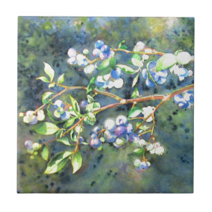 Blueberries, romantic fruit Watercolor painting Ceramic Tile