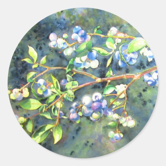 Blueberries, romantic fruit Watercolor painting Classic Round Sticker (Front)
