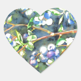 Blueberries, romantic fruit Watercolor painting Heart Sticker