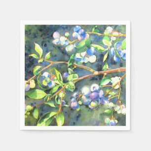 Blueberries, romantic fruit Watercolor painting Napkins