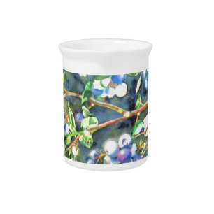 Blueberries, romantic fruit Watercolor painting Pitcher