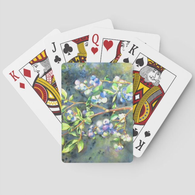 Blueberries, romantic fruit Watercolor painting Poker Cards (Back)